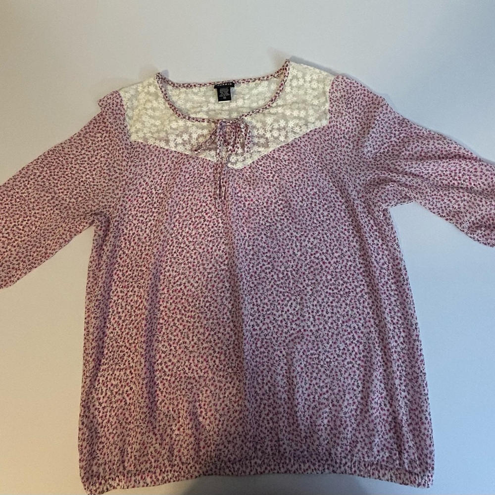 Torrid Sheer Pink and Cream Blouse with Floral Design